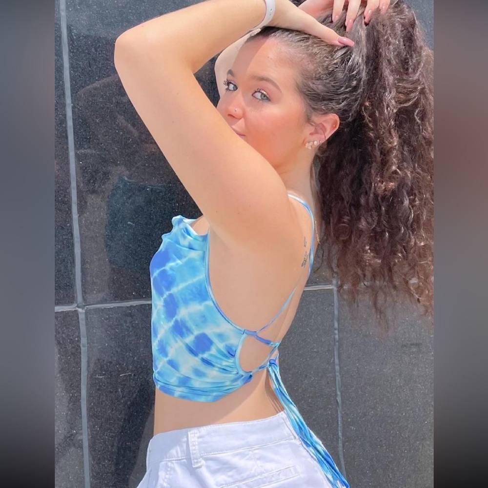 SHEIN crop top lace up top tie dye blue colors size M